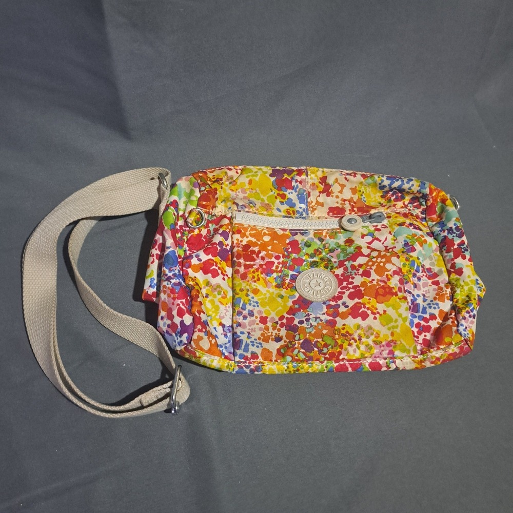 Kipling Crossbody Bag Multi Color Abstract Paint‎ Splatter Print Nylon Small